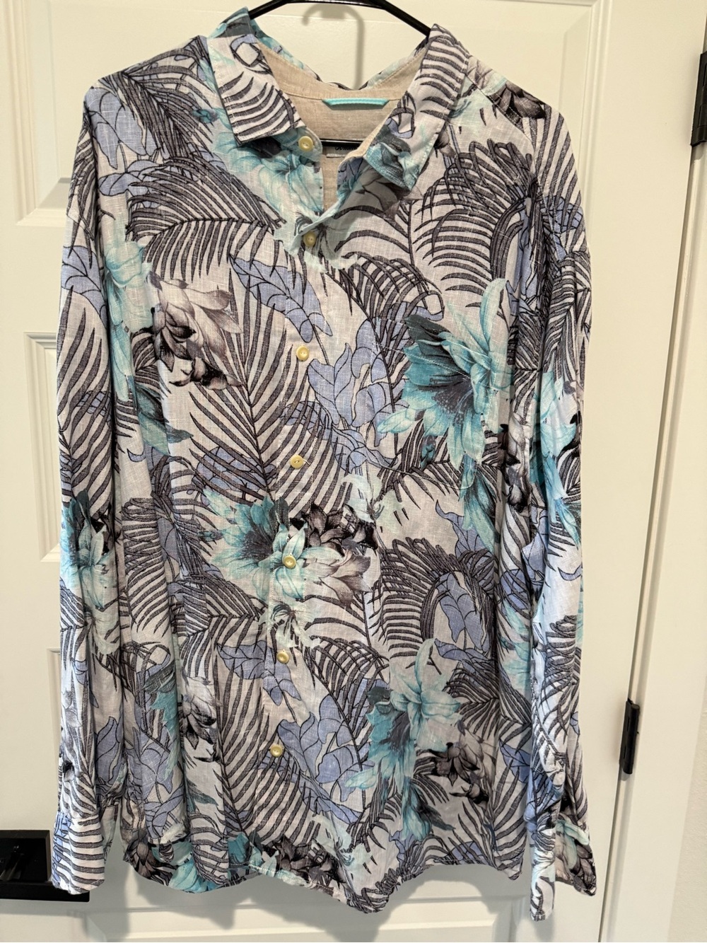 Tommy Bahama Blue Teal Floral Palm Print Casual Button-Down Shirt